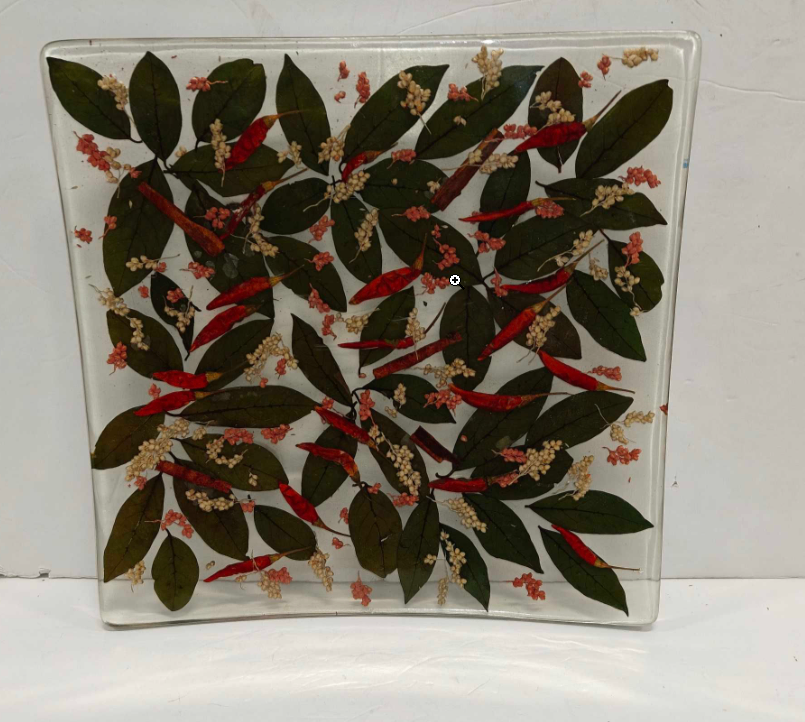 Decorative Glass Tray with Pressed Botanical Design - photo 2