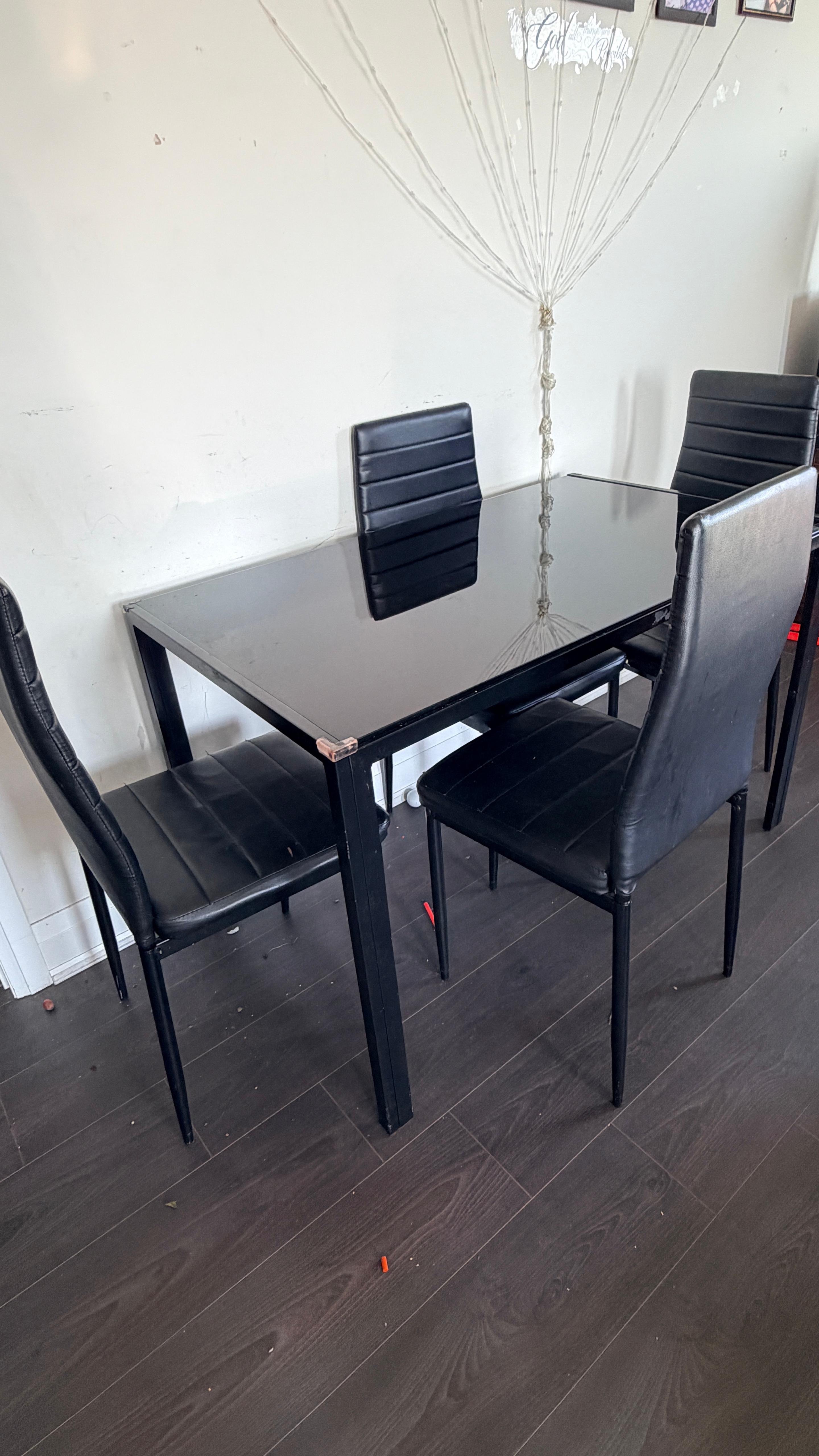 Moving Out Black Glass Dining Table with 4 Chairs - photo 3