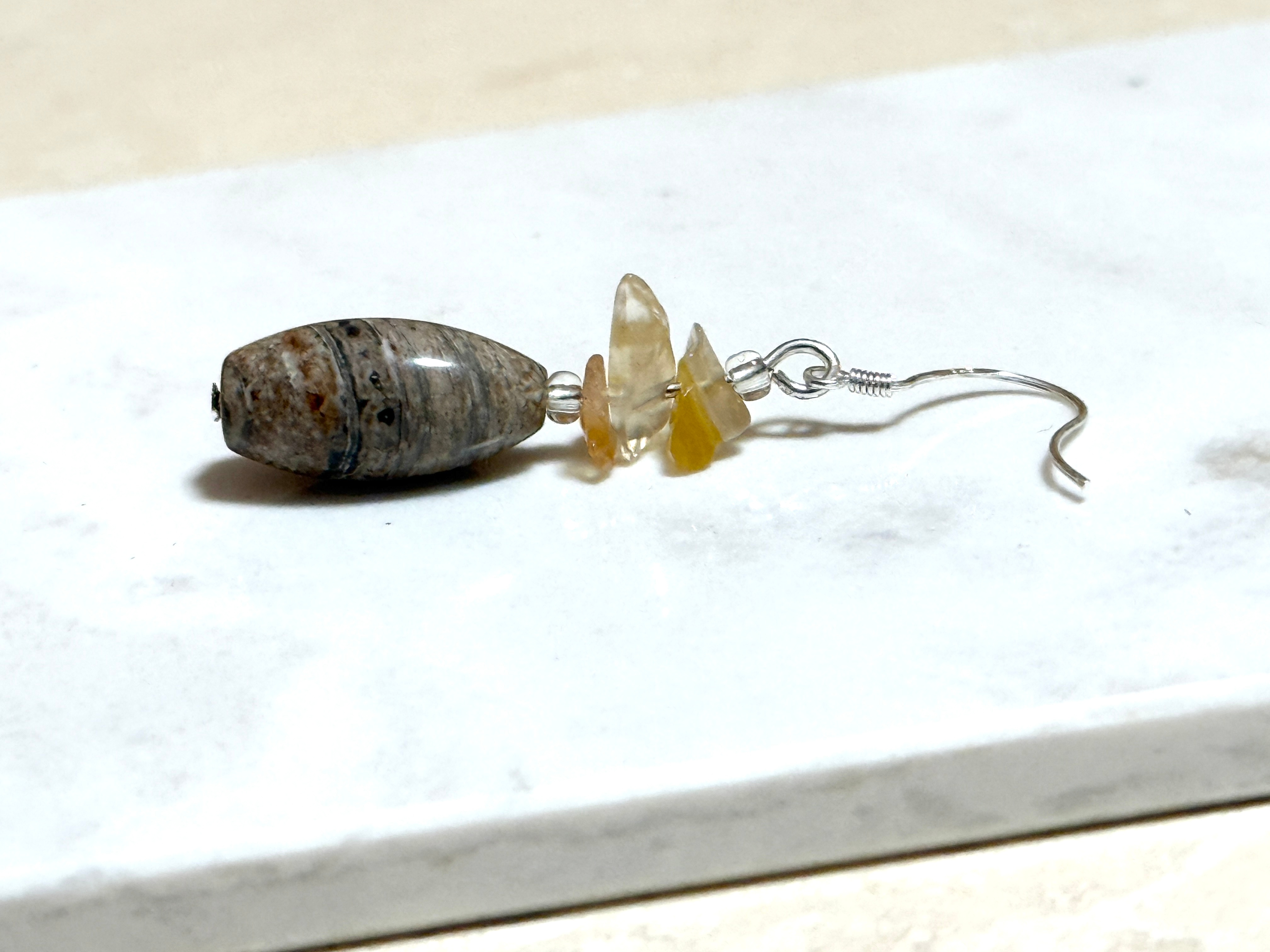 Earthy Convoluted Jasper Earrings, Sterling Silver Hook - photo 5