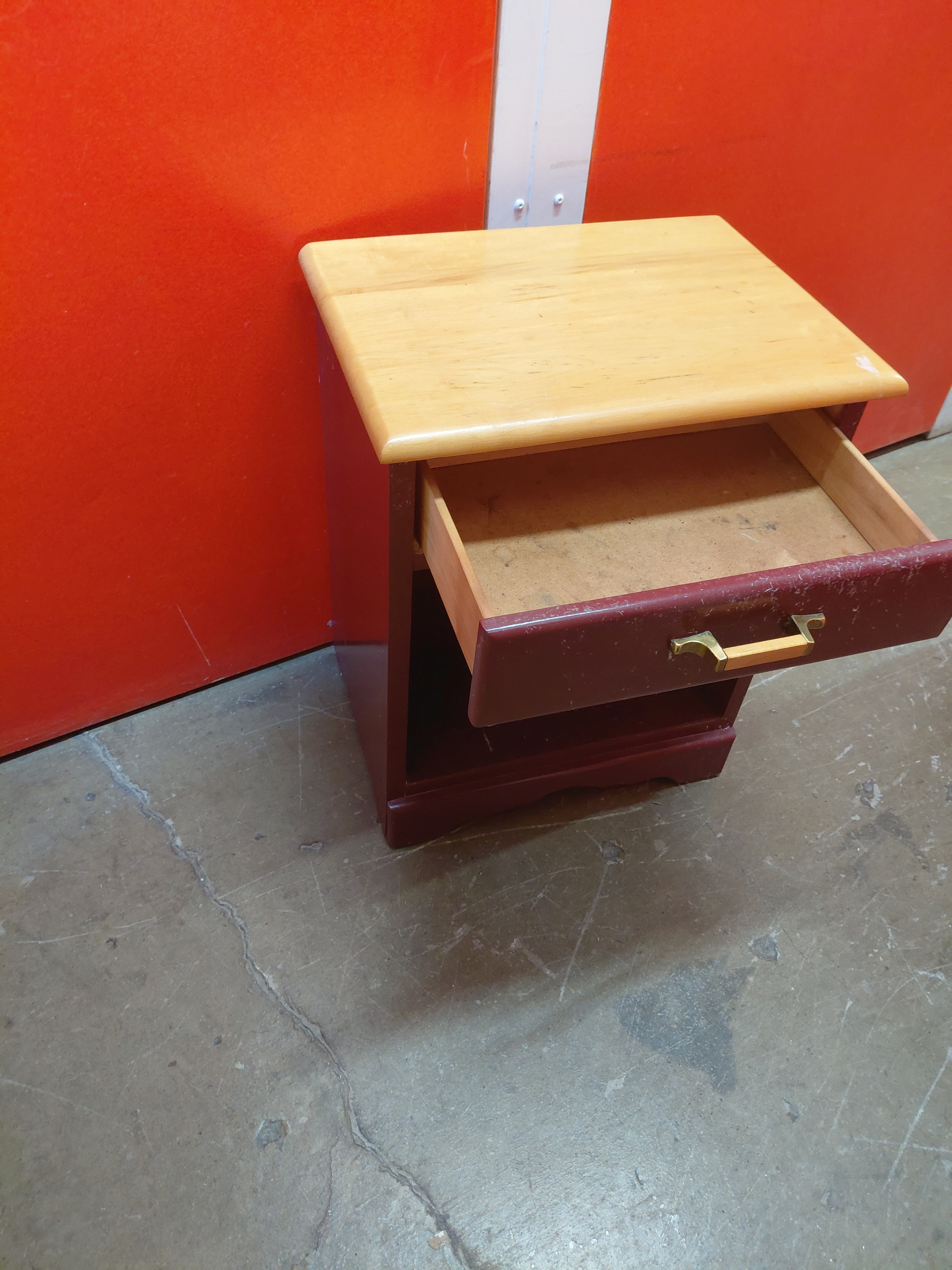Hardwood Bedside Table with Drawer – Red, Lightly Used - photo 2