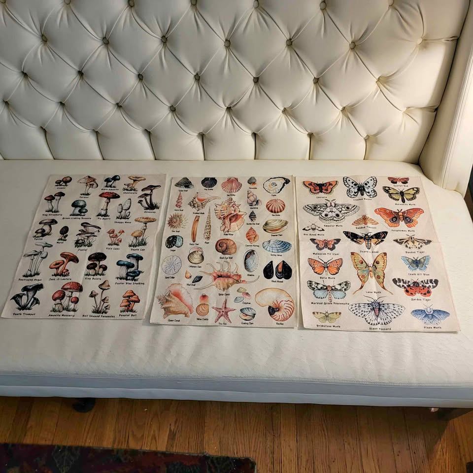 Set of 3 Vintage Natural History Tea Towels - Mushrooms,