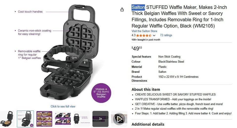 Salton STUFFED Waffle Maker, Makes 2-Inch Thick Belgian Waffles - photo 4