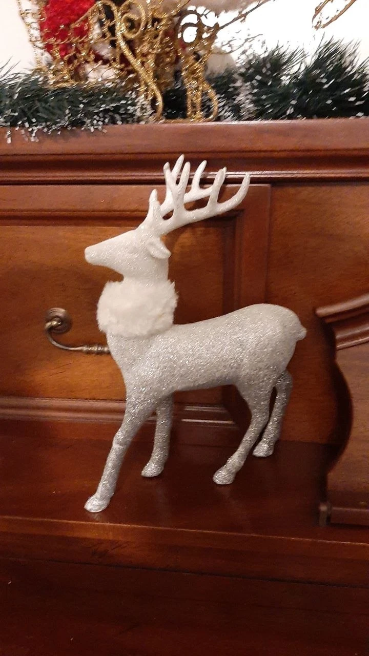 Glittery Silver Reindeer Christmas Decor