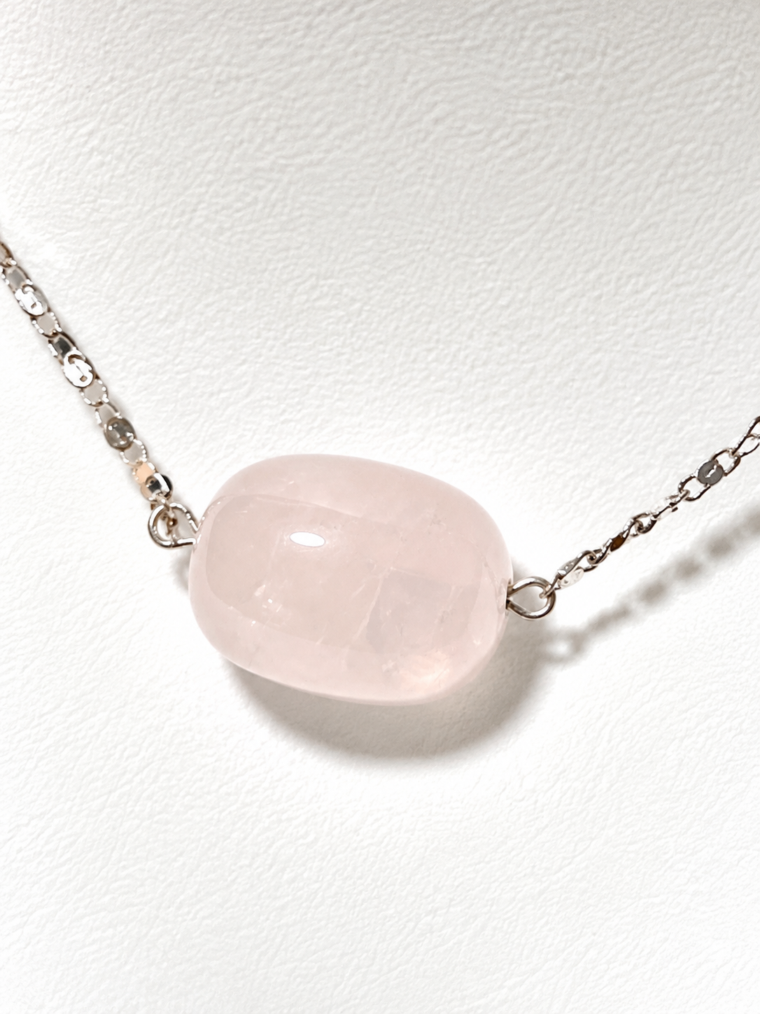 Natural Rose Quartz Short Necklace, Stainless Chain