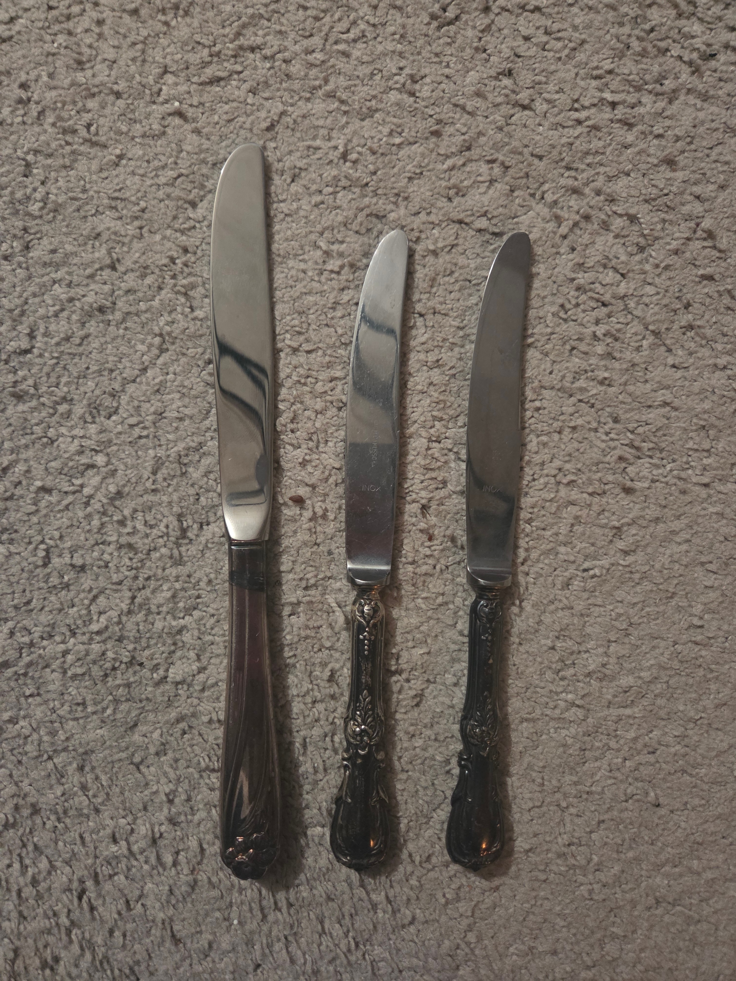3 pc Vintage Ornate Silverplate Knives – INOX Stainless Blades