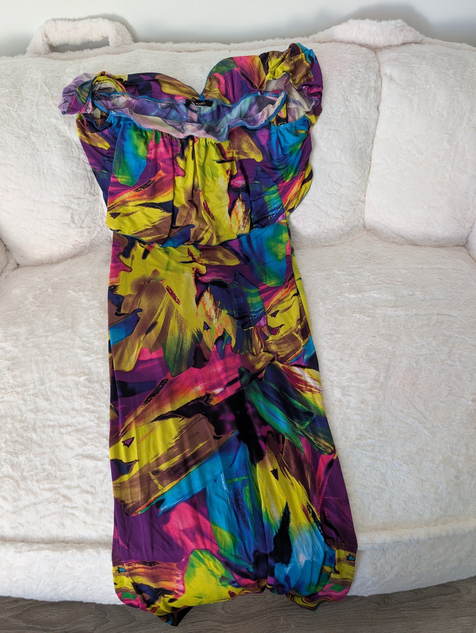 Colorful Abstract Print Strapless Maxi Dress