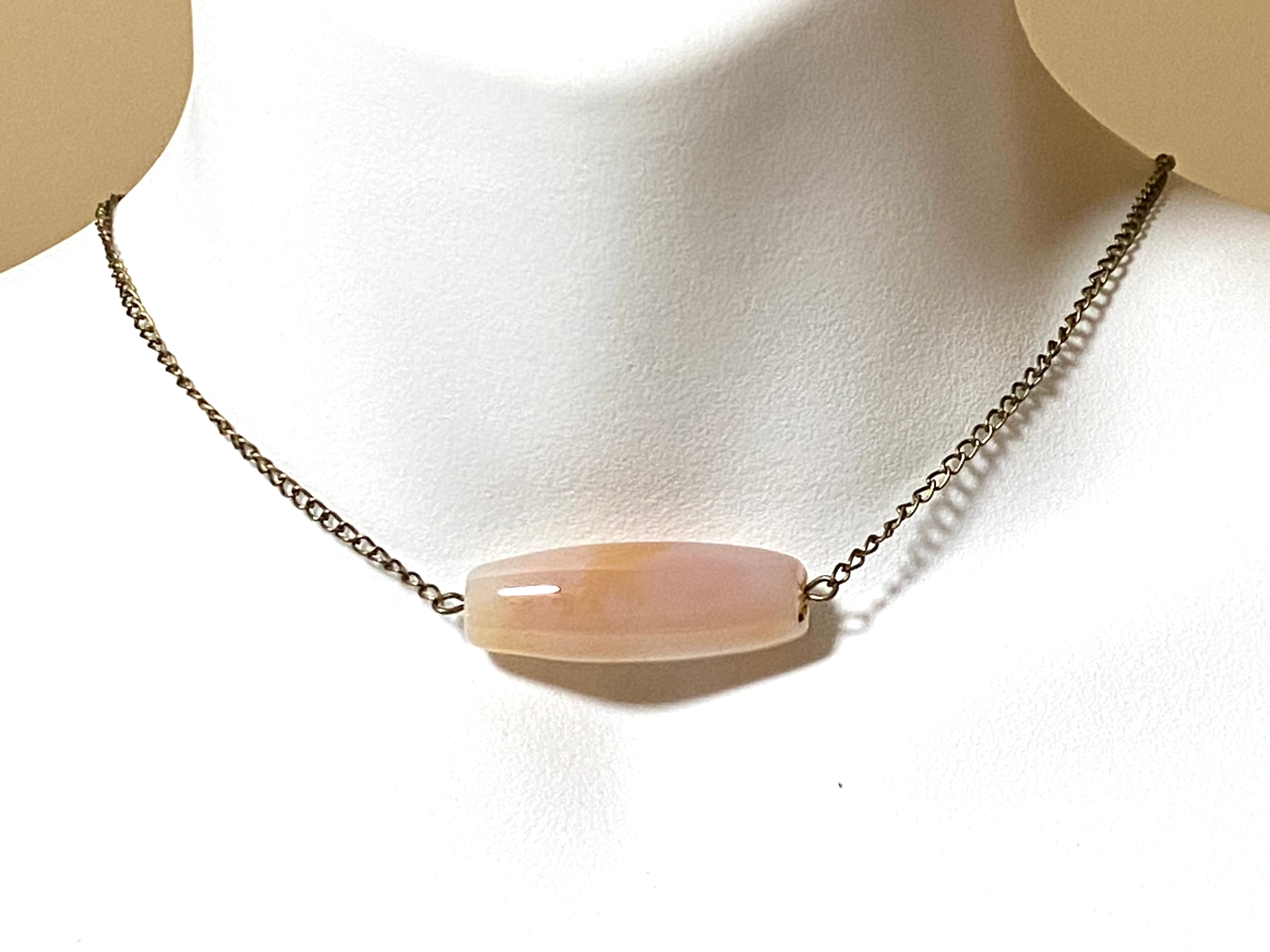Natural Agate Short Necklace, Bronze Chain - photo 2