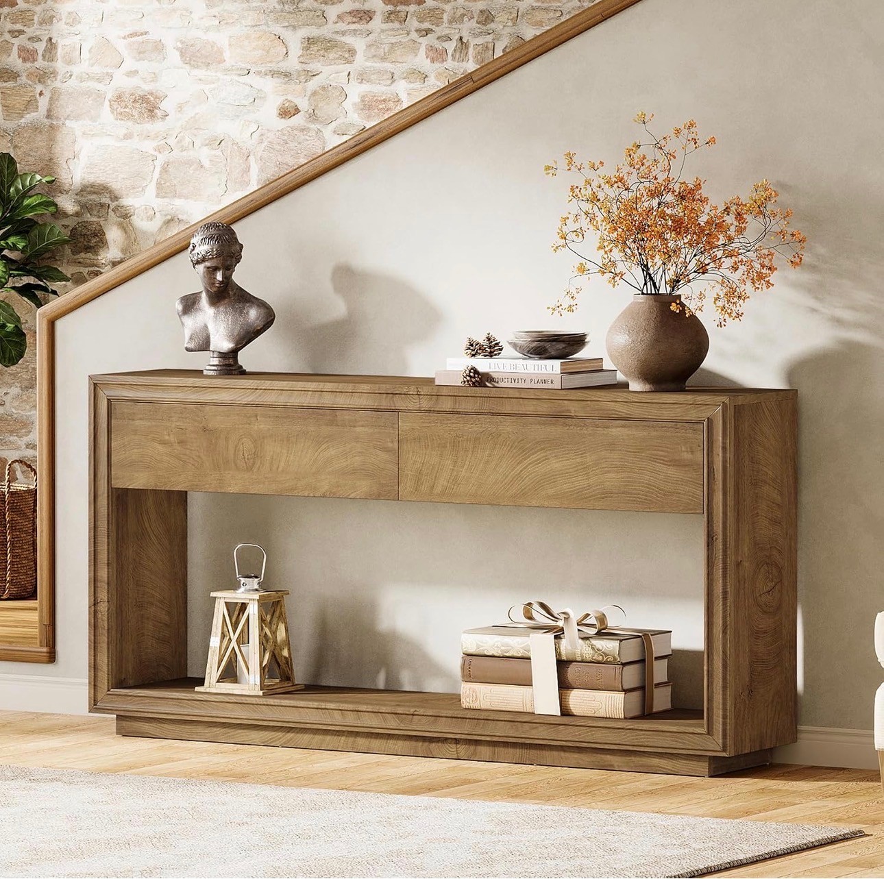 63" Rustic Wood 2-Drawer Console Table – Brand New - photo 5