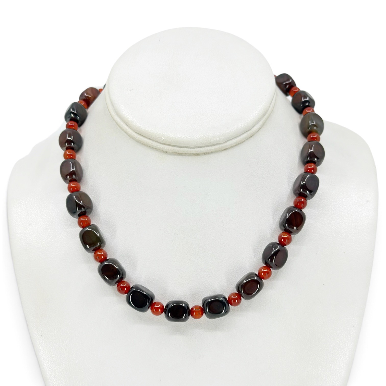 Sterling silver carnelian bead necklace - GM1031