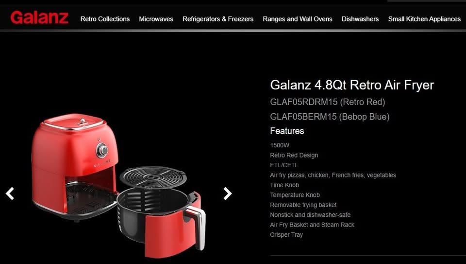 Galanz Retro Electric Air Fryer with Non-Stick Basket