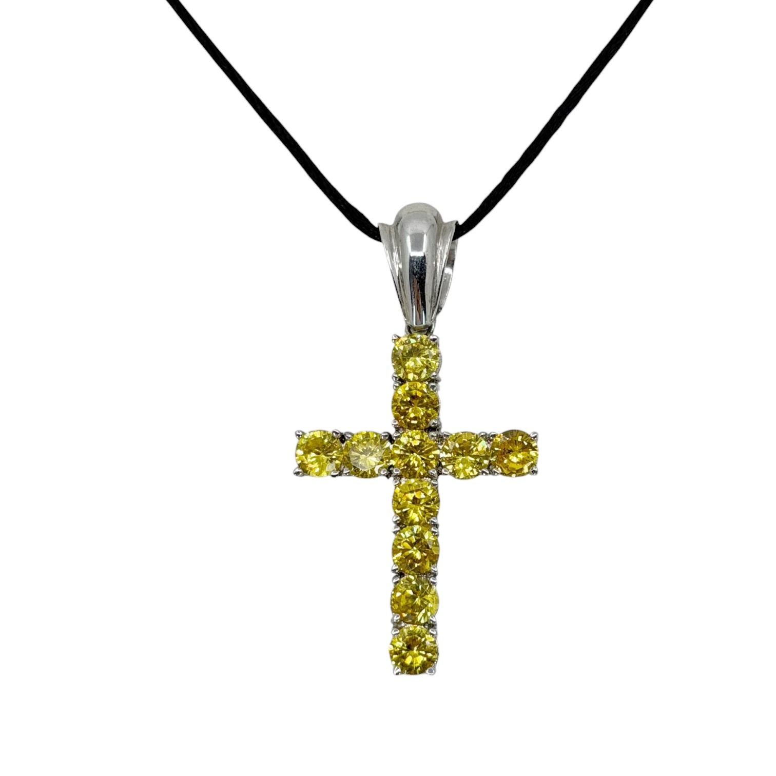 sterling silver canary cubic zirconia cross pendant