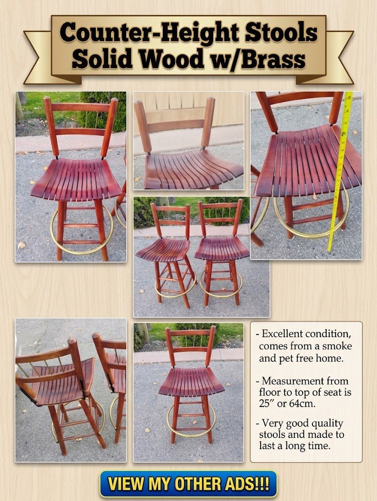 Counter-Height Stools Solid Wood w/Brass