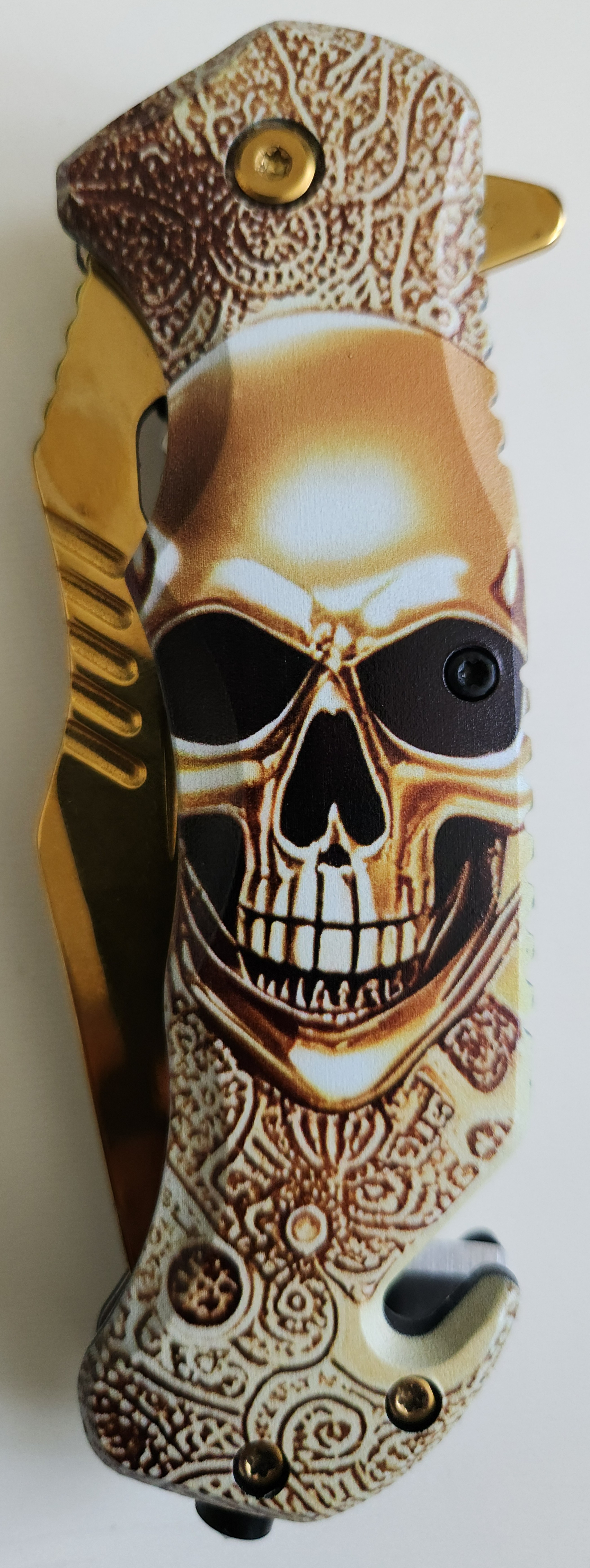 Brand New Gold Skull Folding Pocket Knife