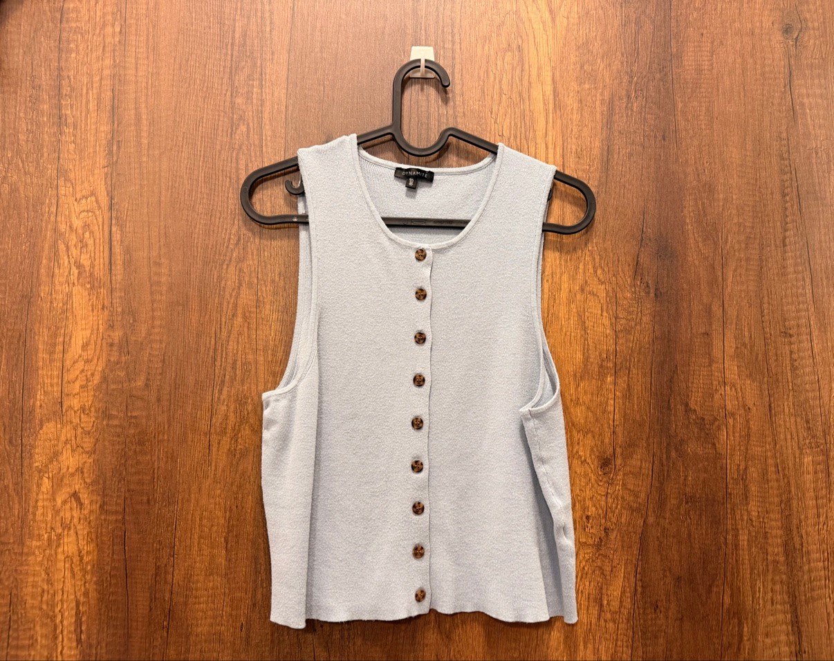 Dynamite Light Blue Button-Front Knit Vest, Size L - photo 2