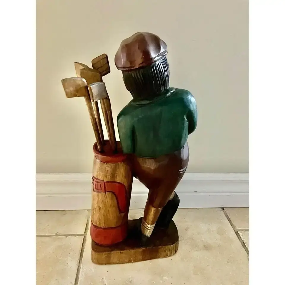 16” Tall Beautiful Vintage wooden carved golfer statue figurine - photo 2