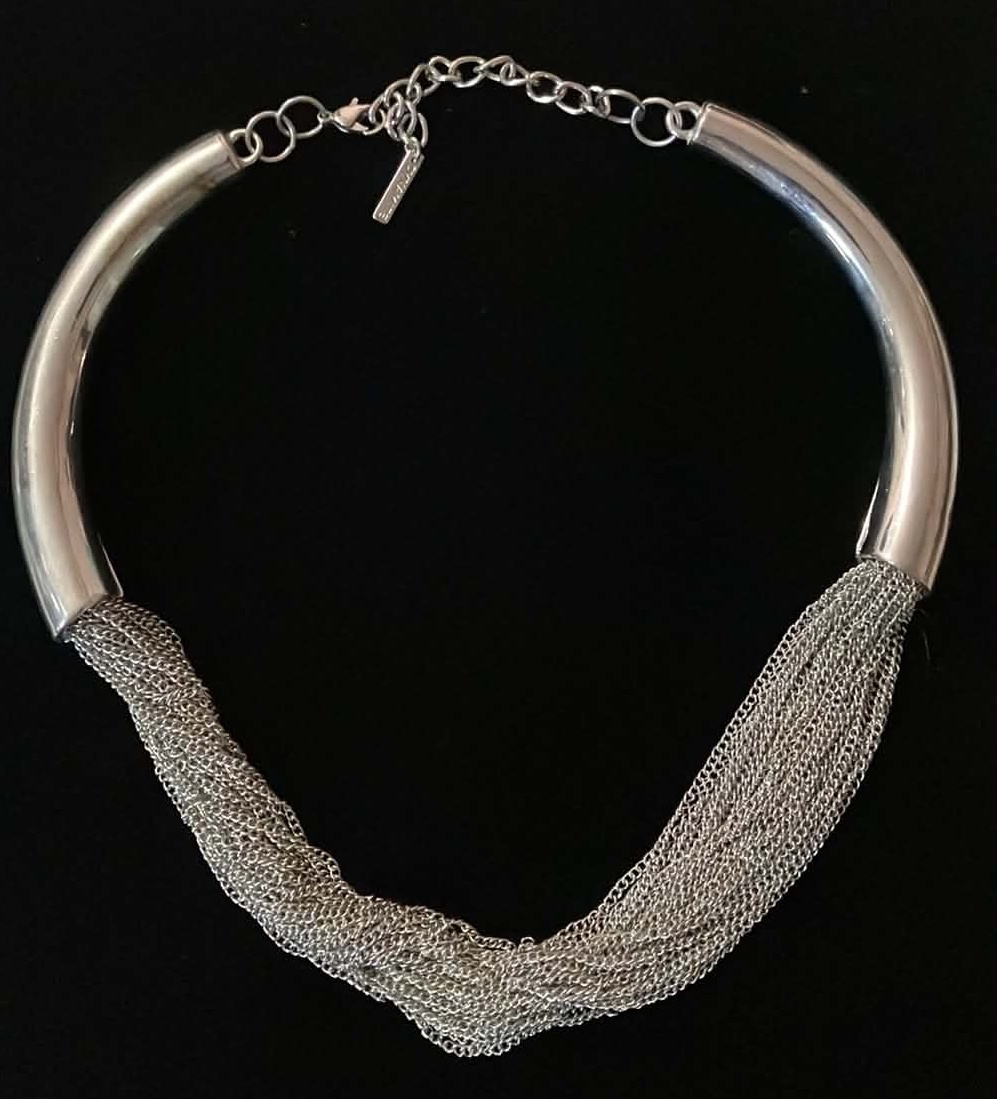 Necklace Dynamite Silver Tone Rigid Collar Multi Strand - 16"