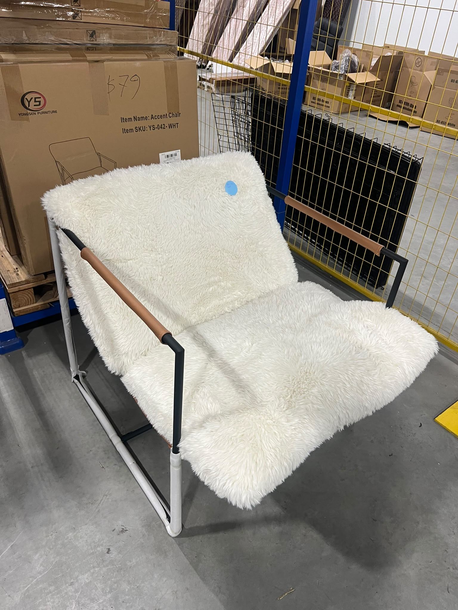 Accent Chair $79 🪑 Brand New – White Faux Fur, Metal Frame