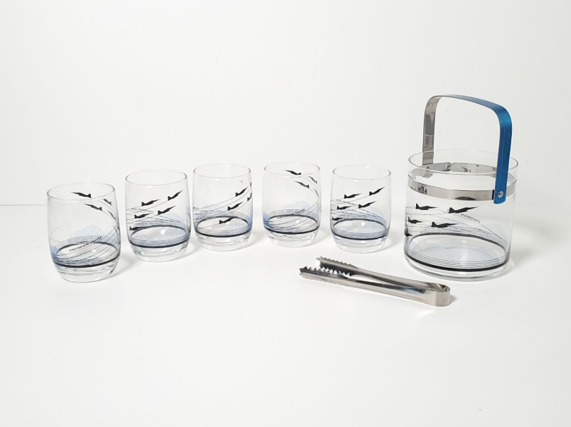Vintage 1970s "Stratosphere Fighter" 7-Piece Barware Set