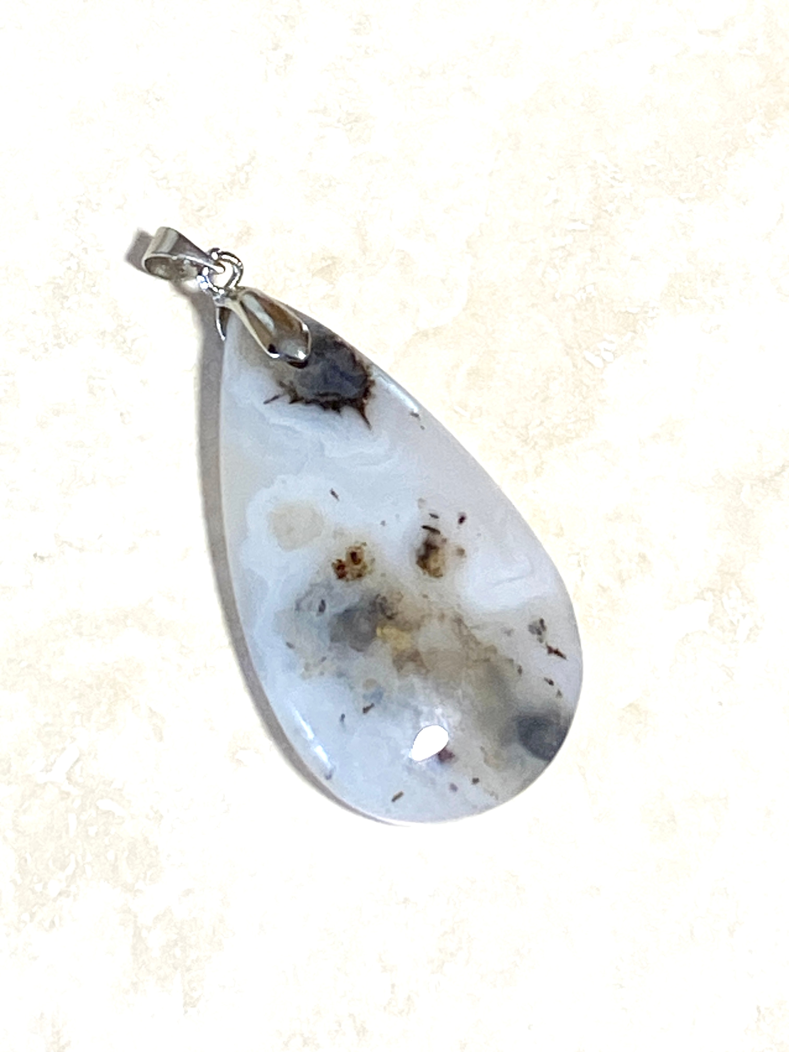Montana Moss Agate Pendant, Large Genuine Teardrop Gemstone