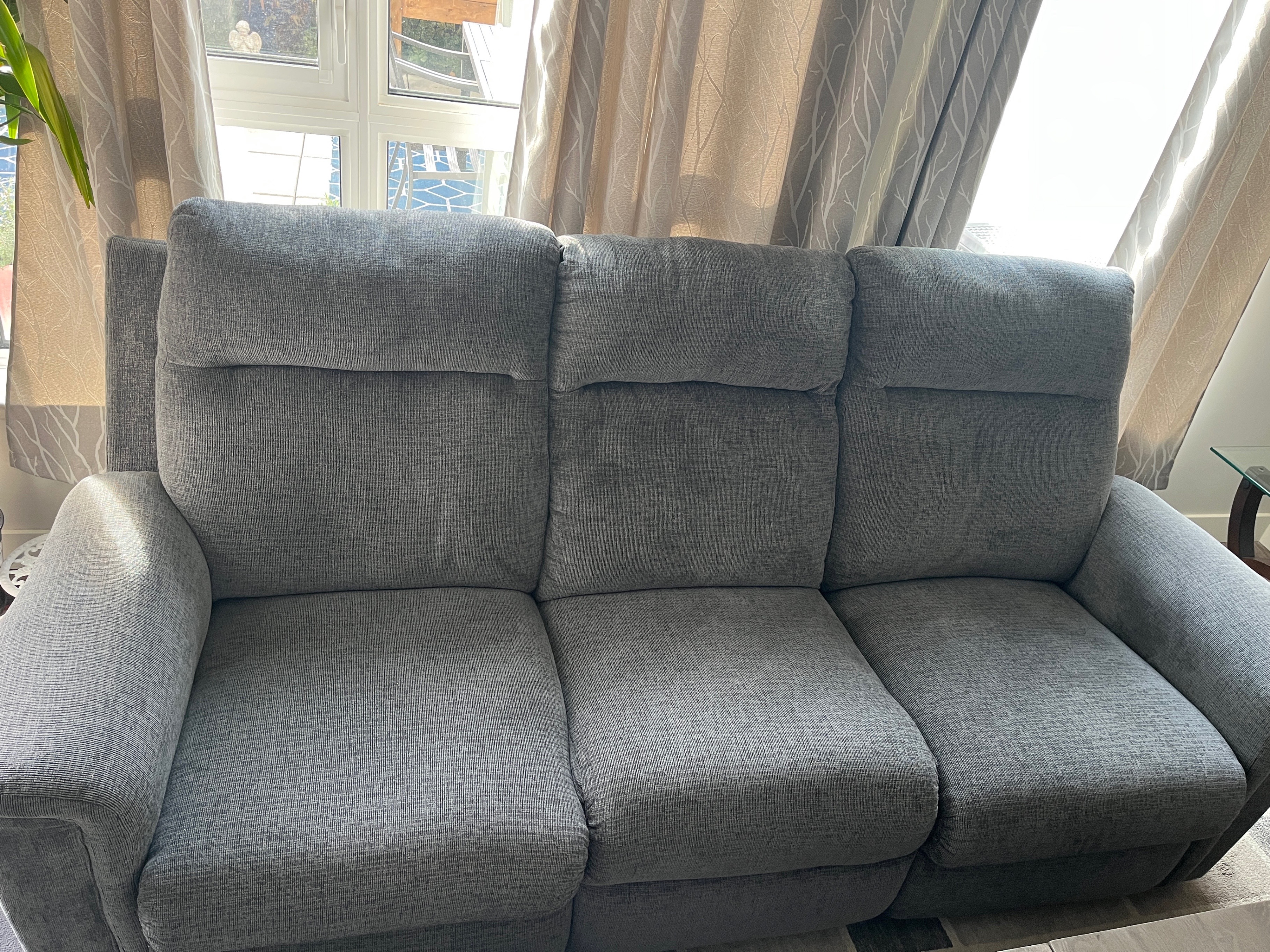 Ashley Grey Fabric Electric Reclining 3 Seater Sofa