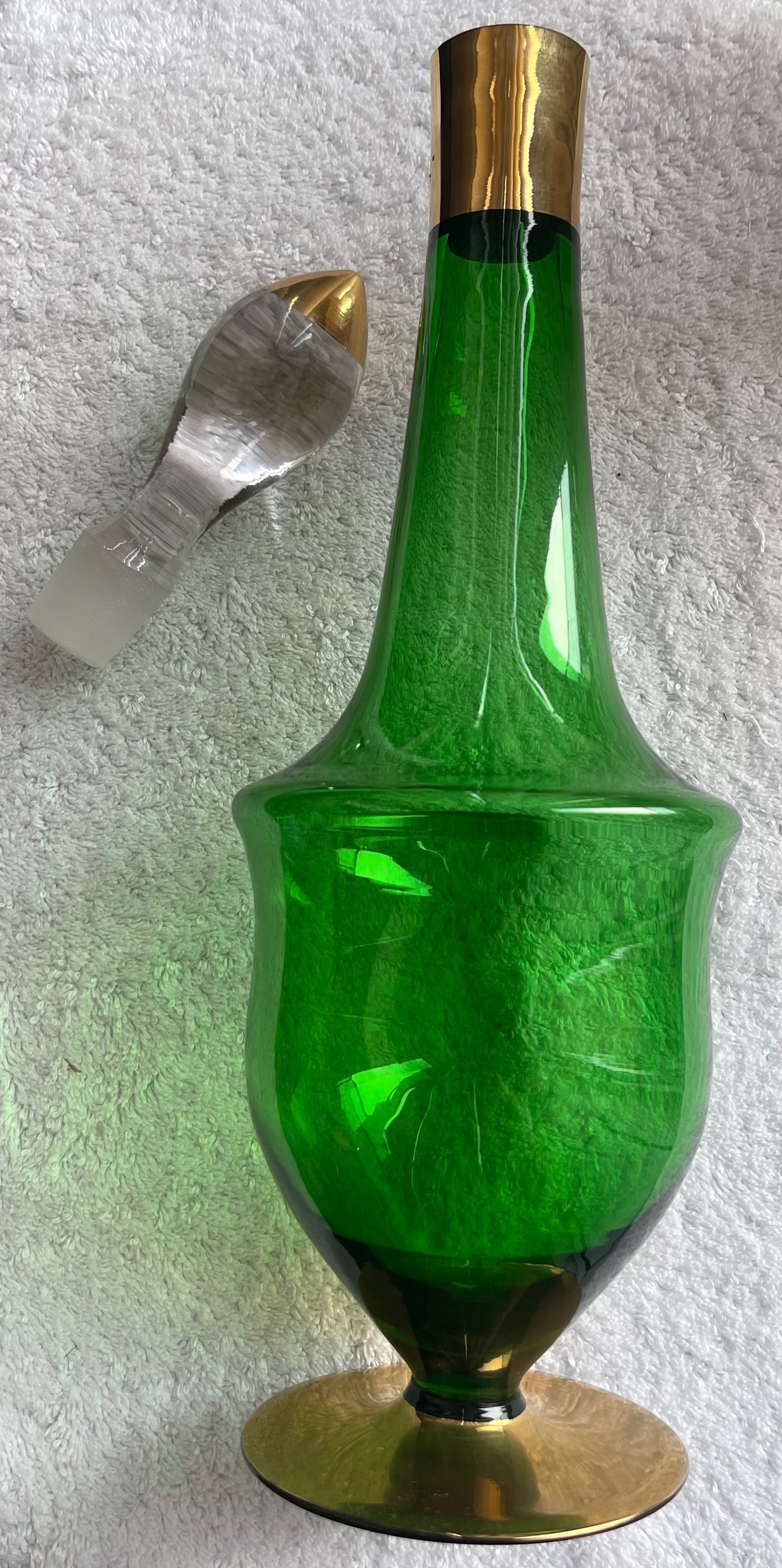 Vintage MCM Emerald Green & Gold Decanter Set - photo 4