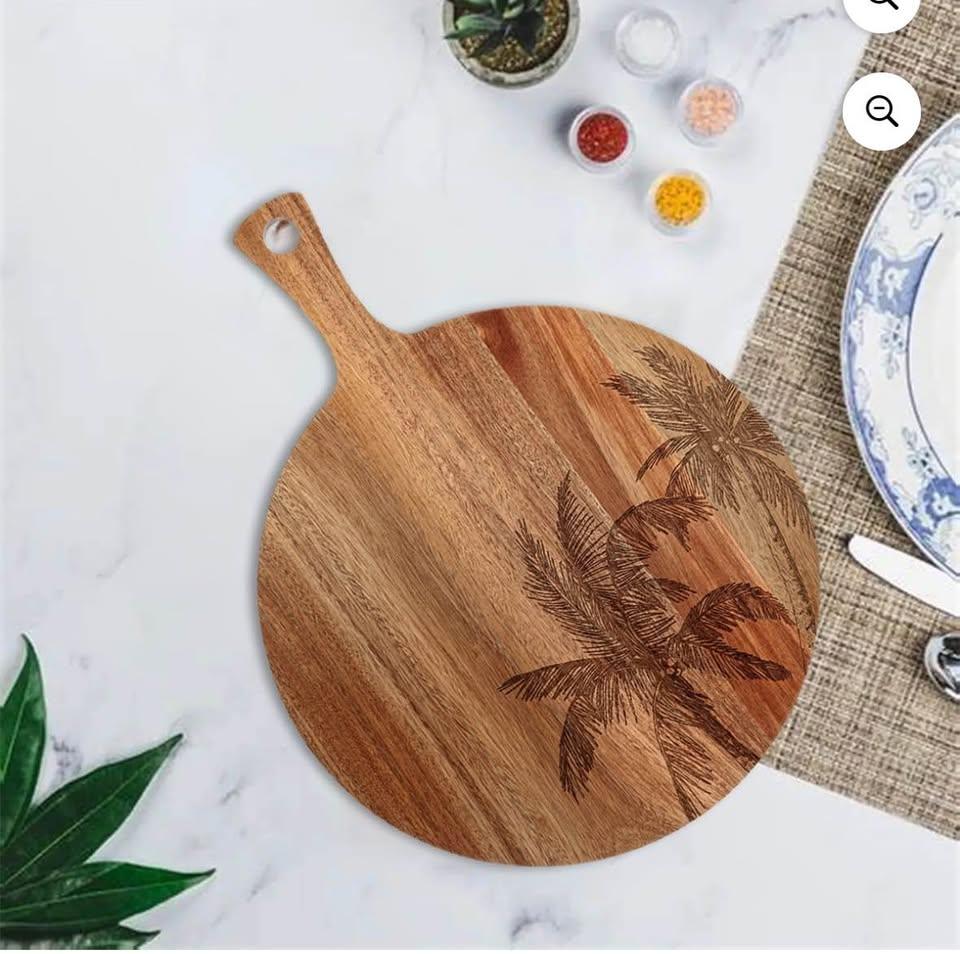 Acacia Wood Cutting Board with Palm Tree Design, 12x16 in (New) - photo 2