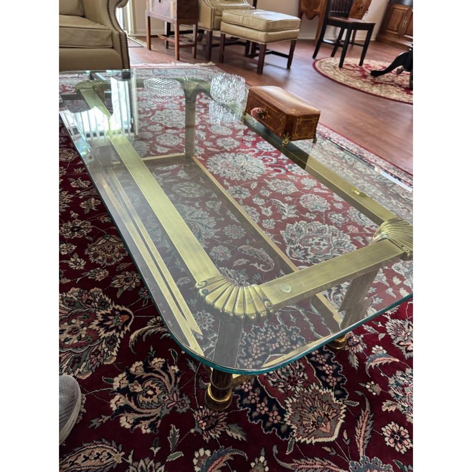 Mastercraft Brass Glass Coffee Table Hollywood Regency - photo 2