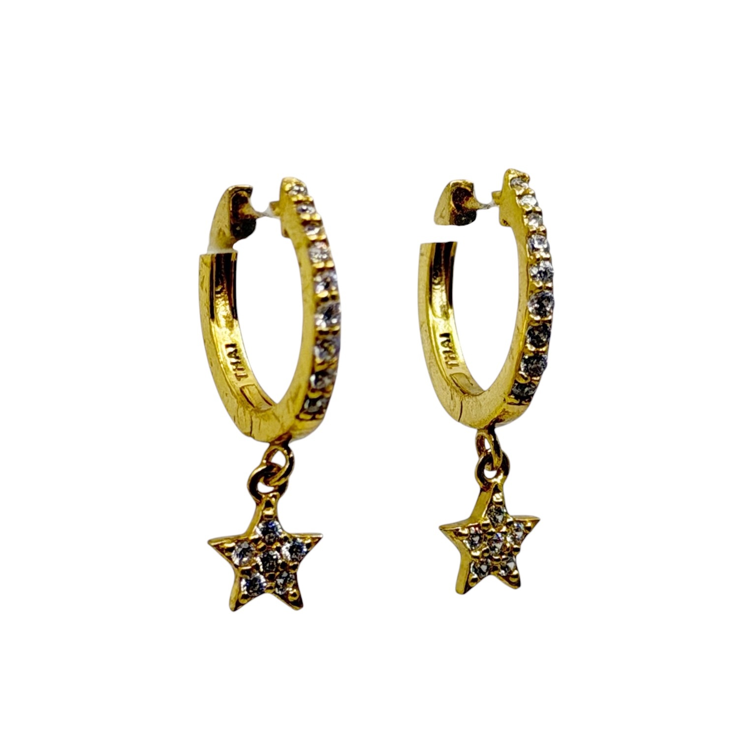 Gold vermeil sterling silver cubic zirconia star hoop earrings