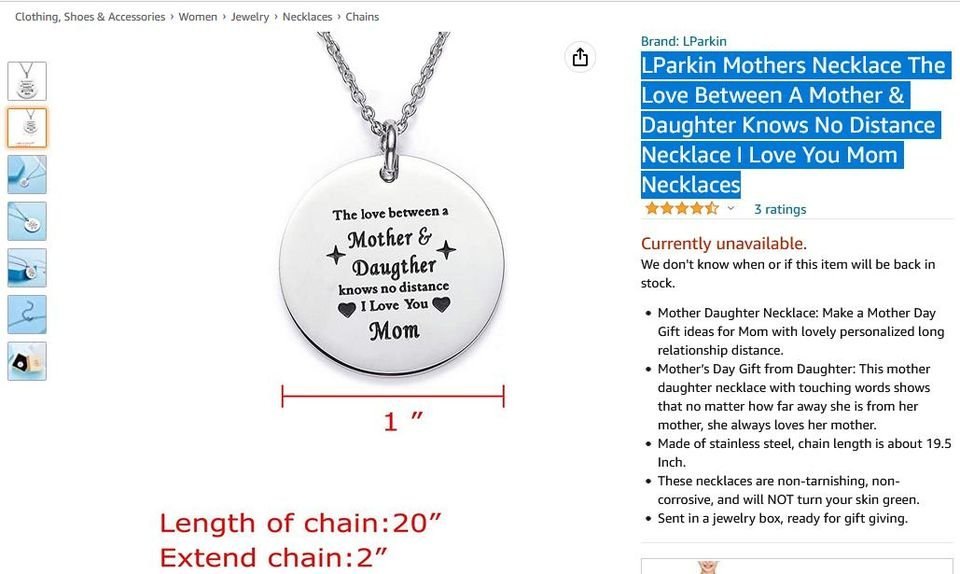 Necklace for Mom, The Love Between A Mother & Daughter