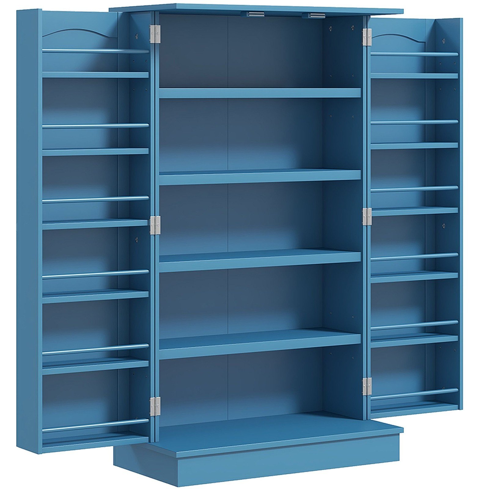 Elegant Blue Freestanding Kitchen Pantry Cabinet Double Doors