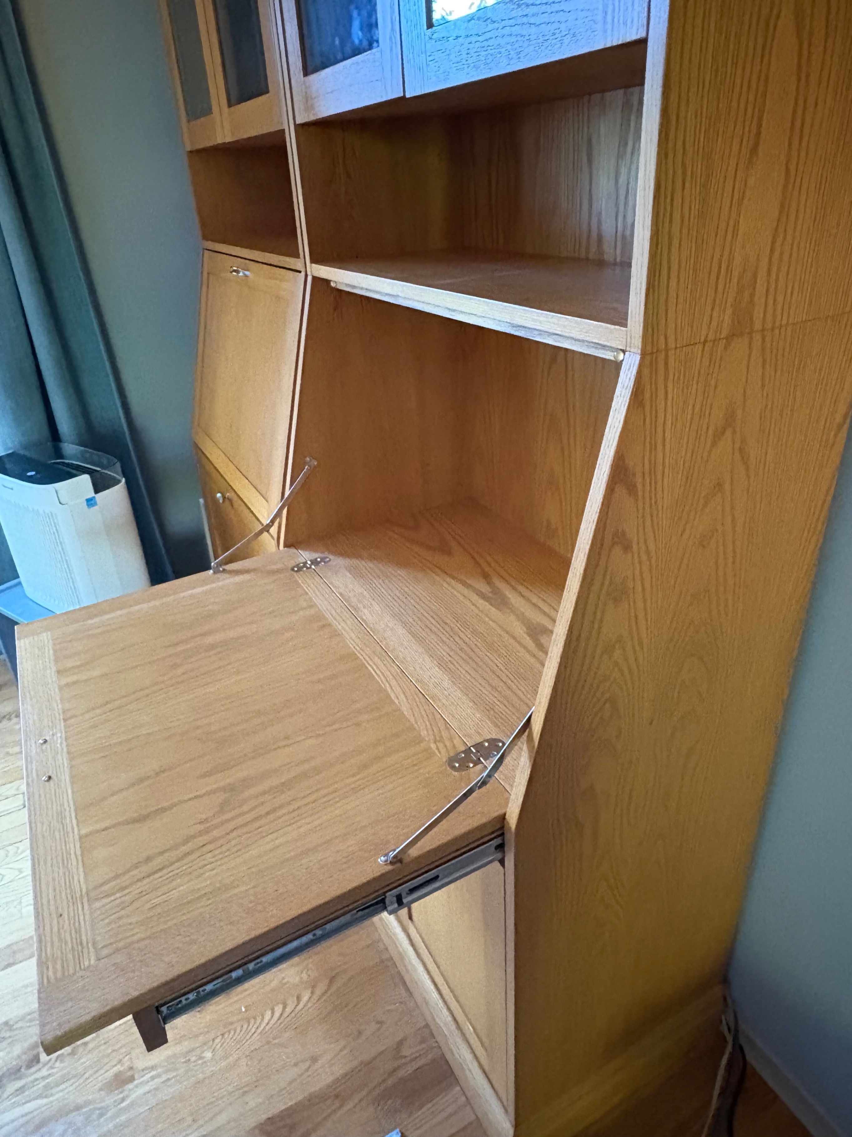 Solid oak bookcase/credenza combination