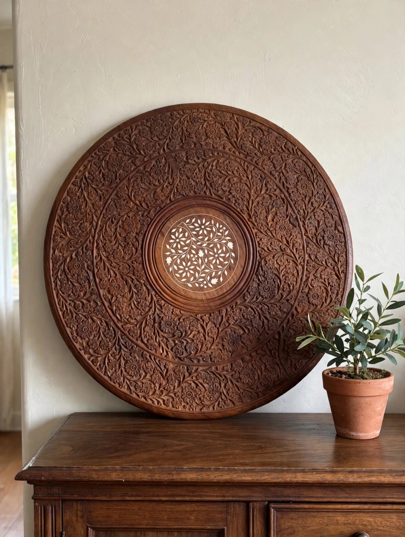 Anglo-Indian Carved Table Top Only — Sheesham 21in
