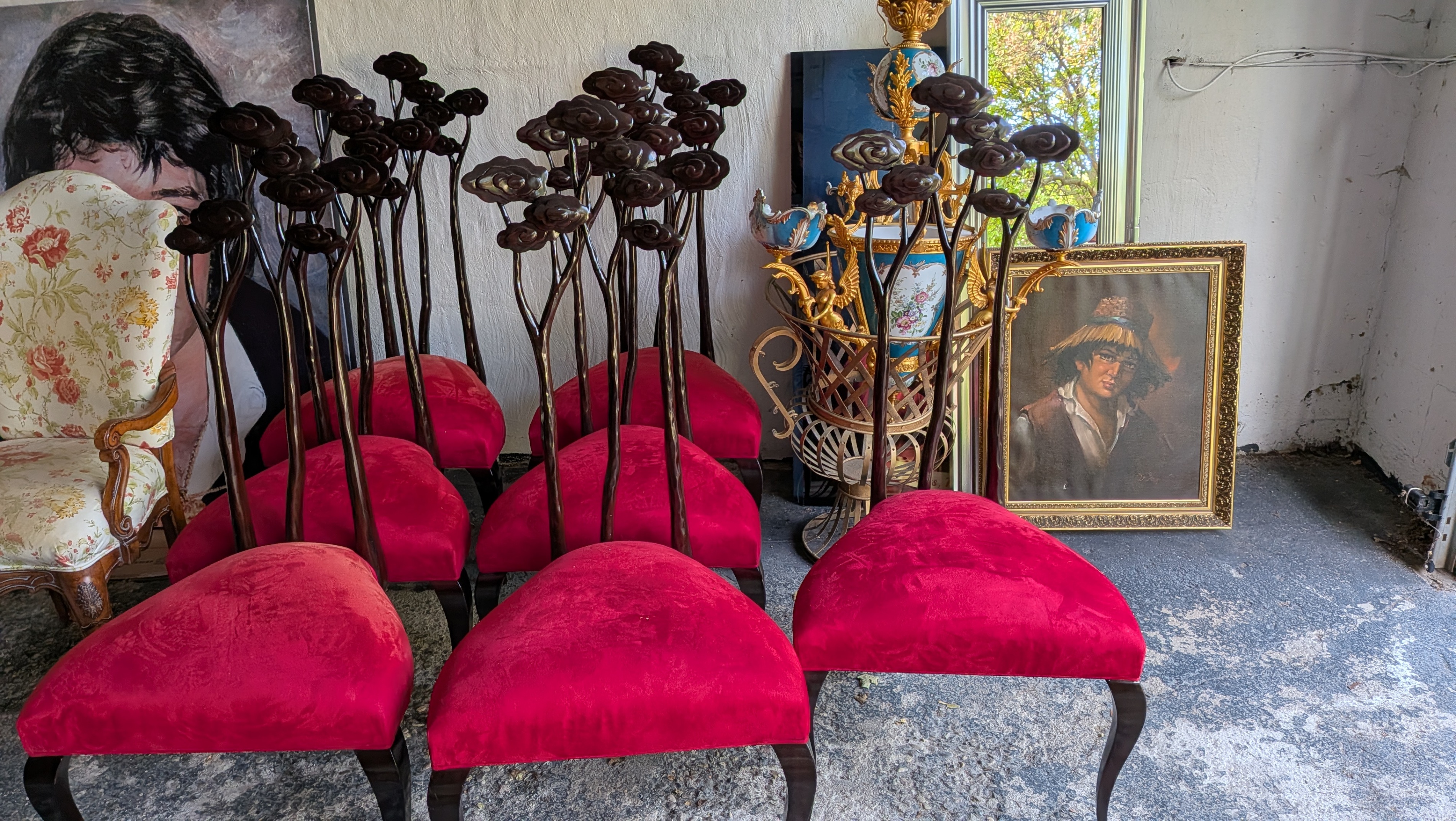 Set of 9 Unique Rose-Back Dining Chairs – $700 OBO