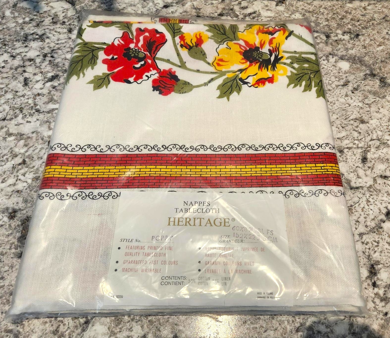 Vintage “Poppy” Style Cotton/Linen Tablecloth, New in Packaging
