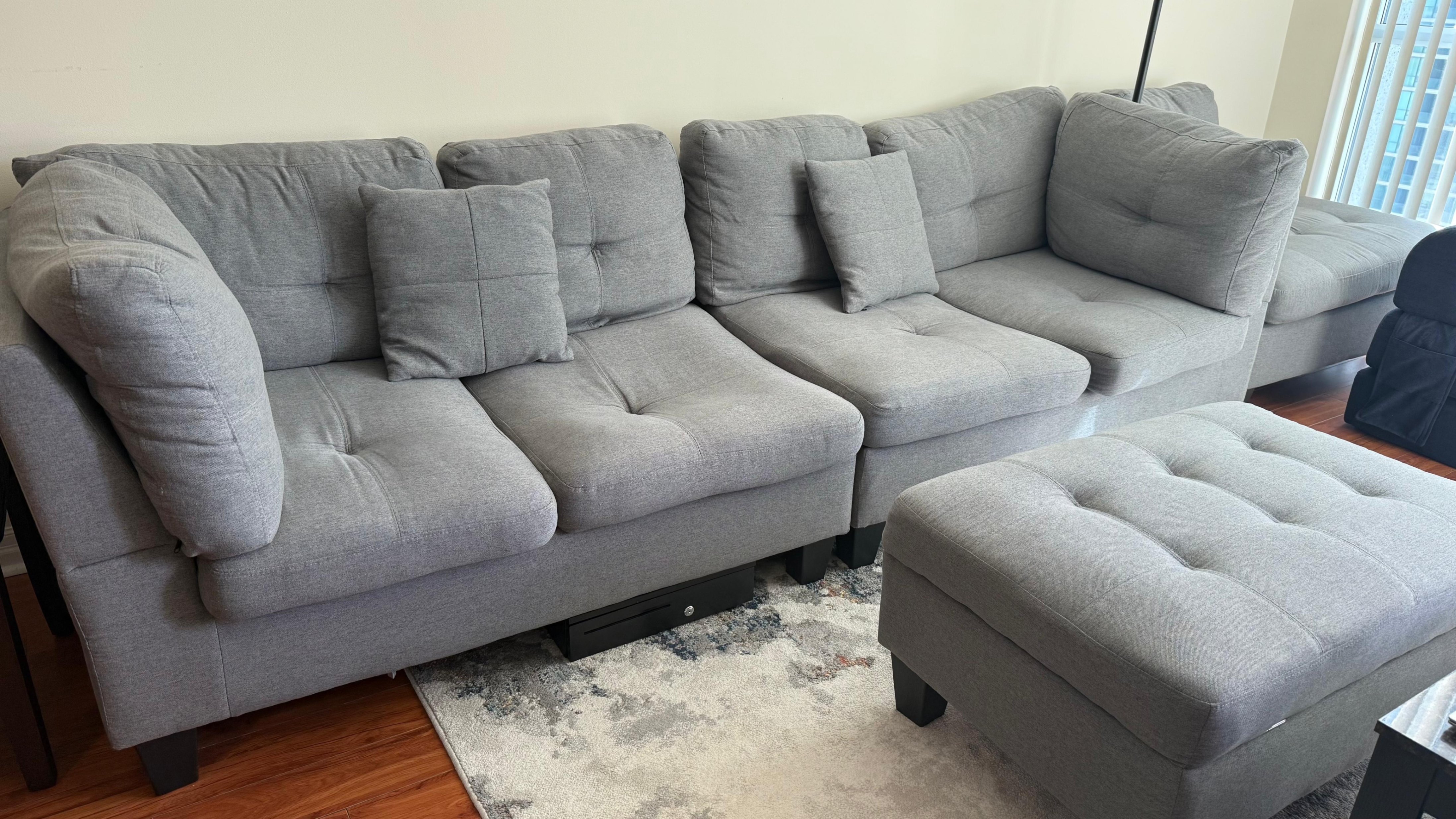 Grey Sectional Sofa with Matching Storage Ottoman