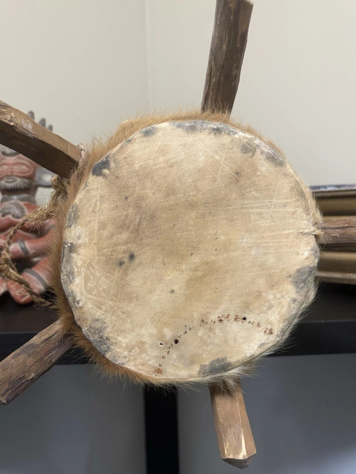 African-Style Carved Drum, Wood Skin Head - photo 2