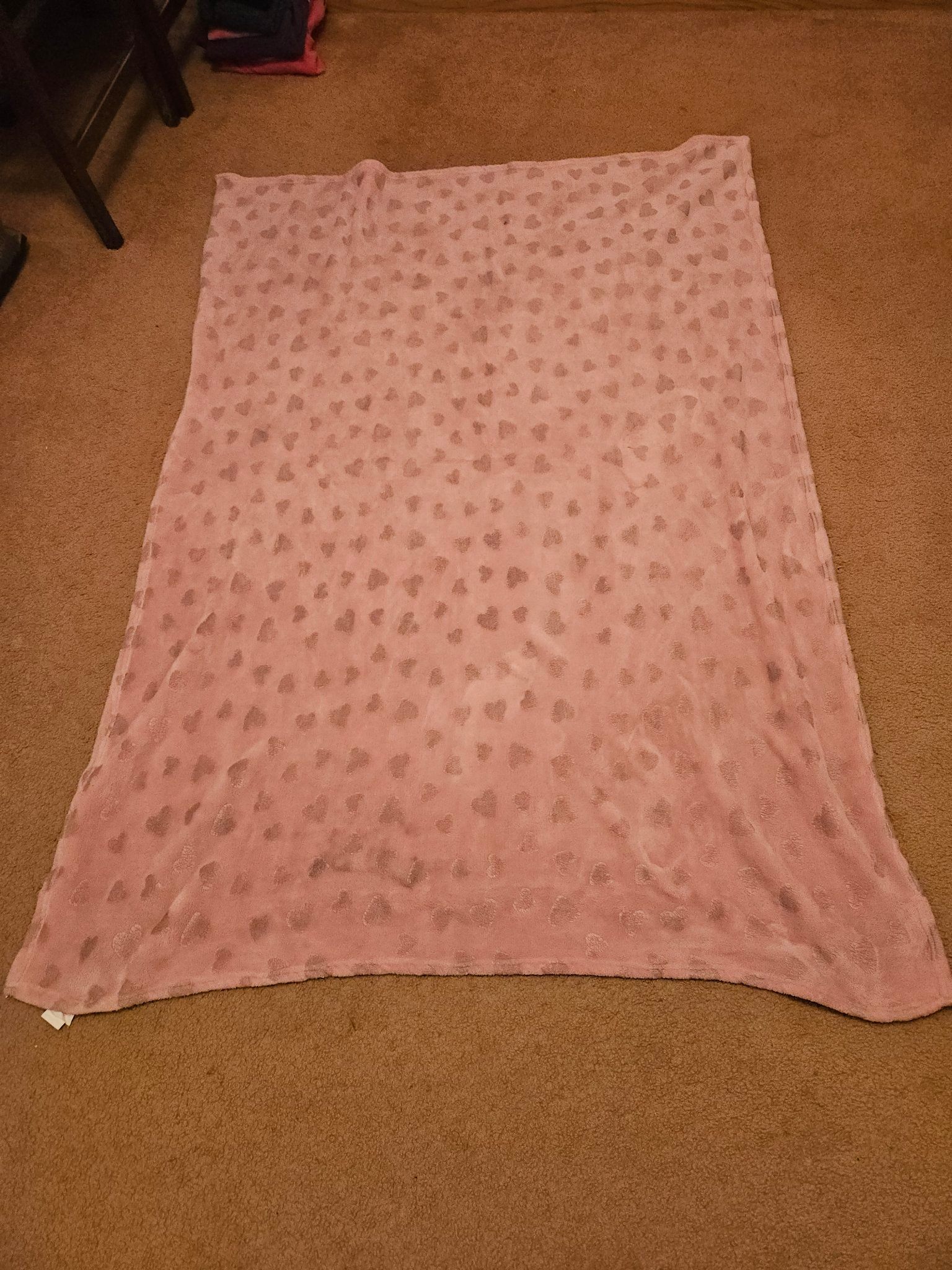 Pink Hearts Fleece Blanket - Good Condition