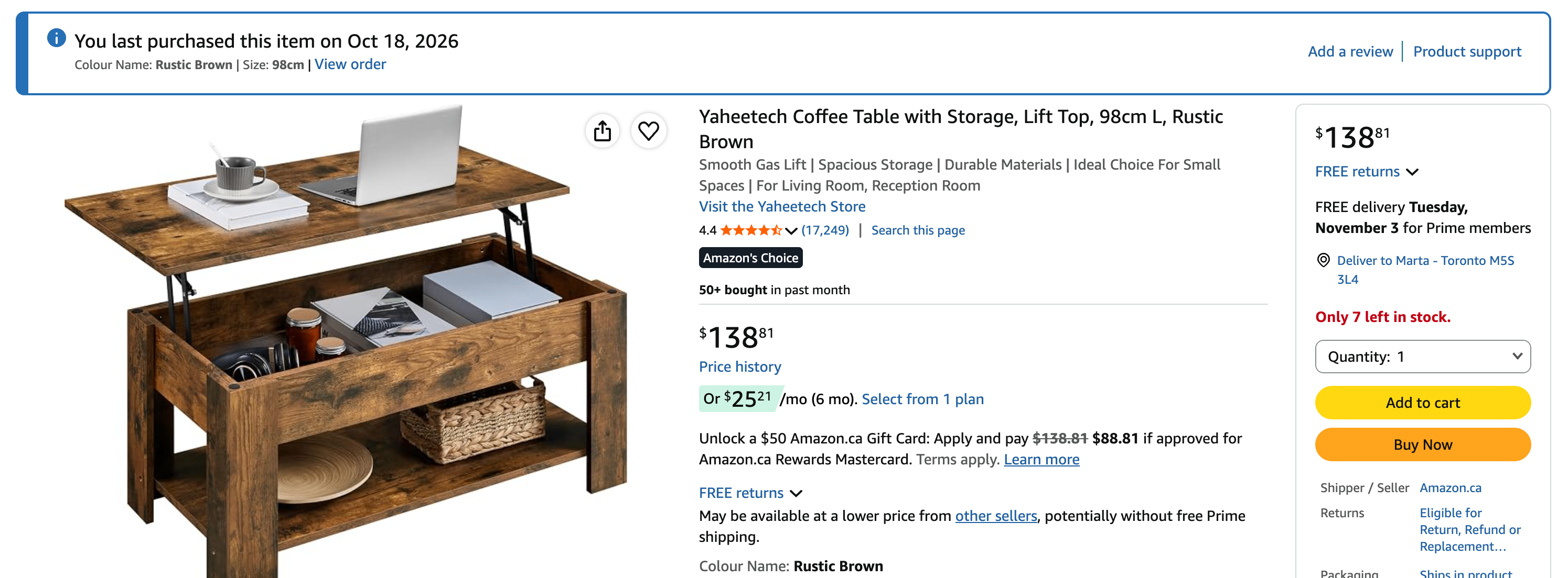 Brand new unopened Yaheetech Coffee Table Rustic Brown