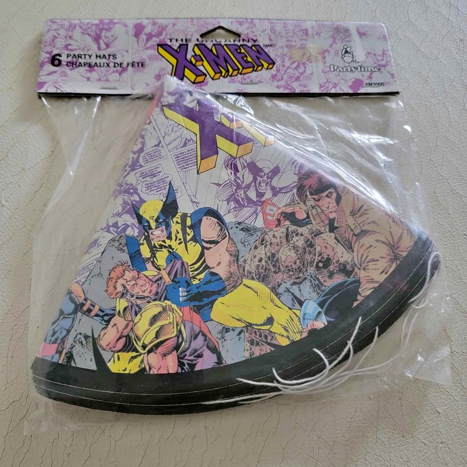vintage 1 package of 1993 Marvel Comics X-Men cone party hats