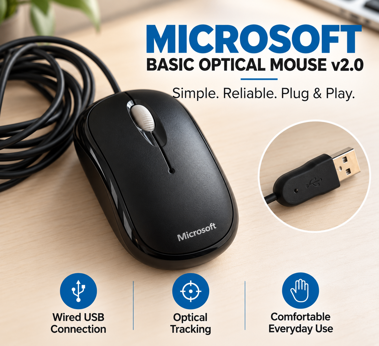 Microsoft Basic Optical Mouse v2.0 – Wired USB Mouse