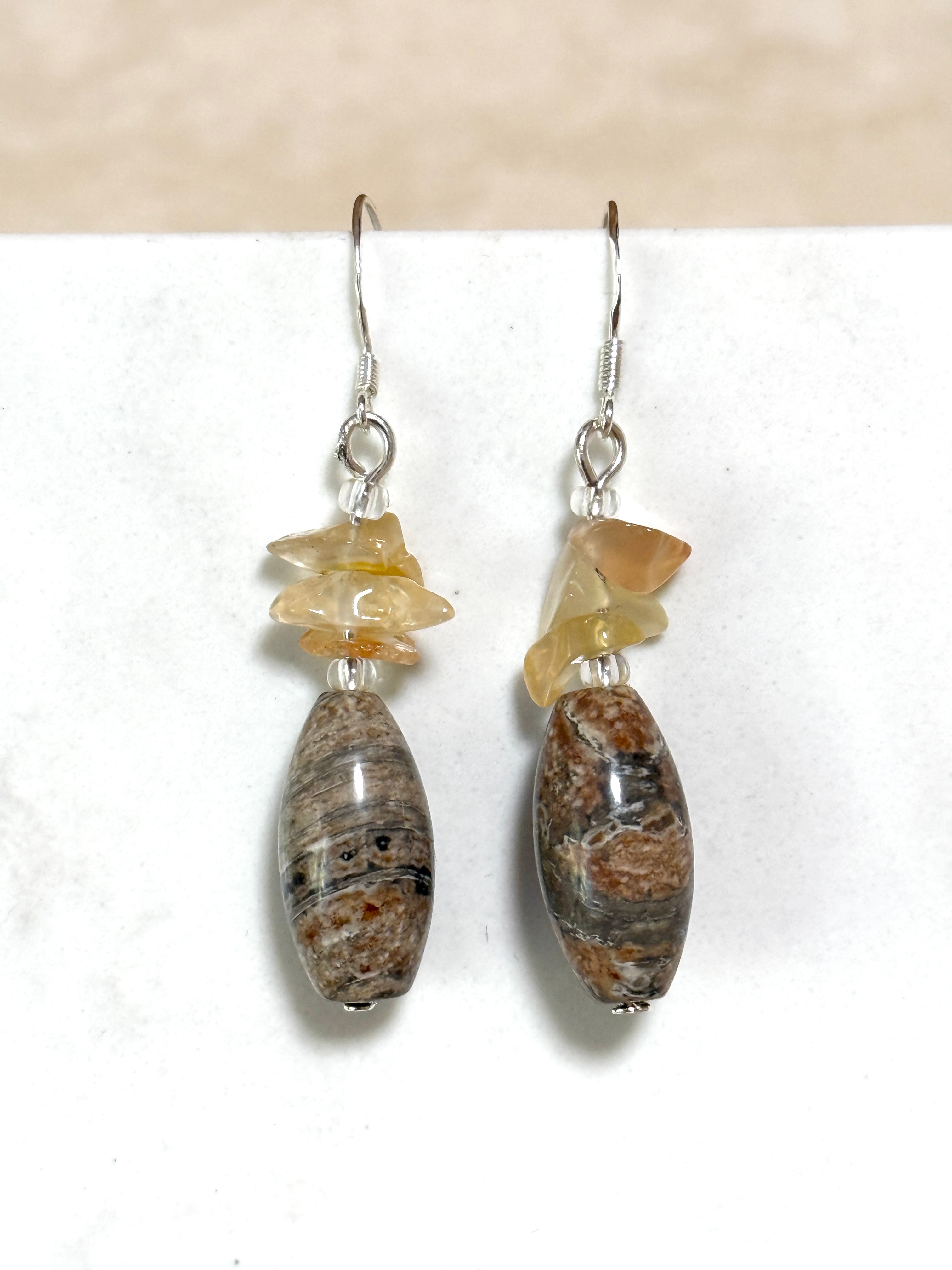 Earthy Convoluted Jasper Earrings, Sterling Silver Hook