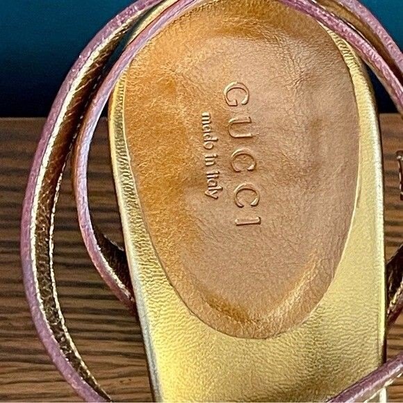 GUCCI Leather Braided Platform Heeled Sandals Gold Size 8.5 - photo 4