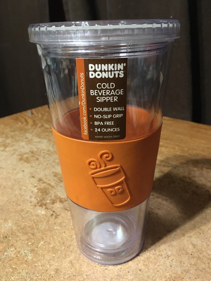 DUNKIN DONUTS COLD BEVERAGE SIPPER 24OZ TRAVEL MUG CUP LOGO
