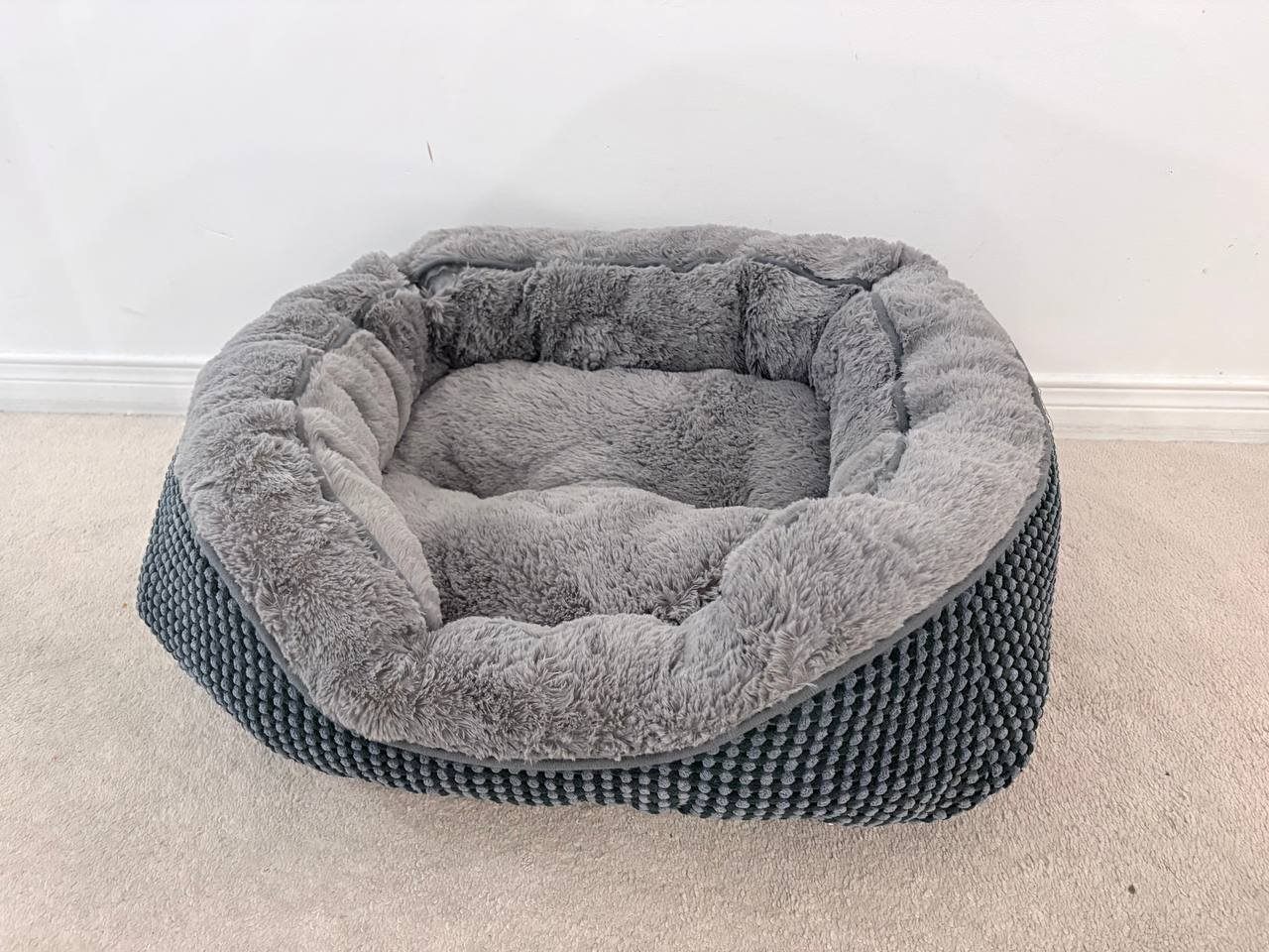 Plush Pet Bed – Grey, Rectangular Bolster - photo 2