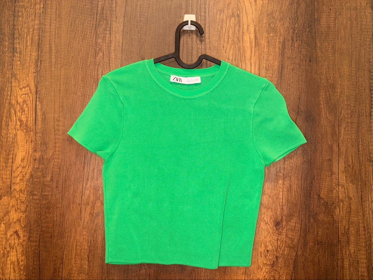 Zara Bright-Green Crew-Neck Knit Top, Size L