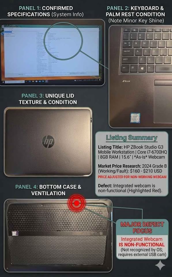 HP ZBook Studio G3 i7-6700HQ 8GB 15.6 As-Is Webcam - photo 3
