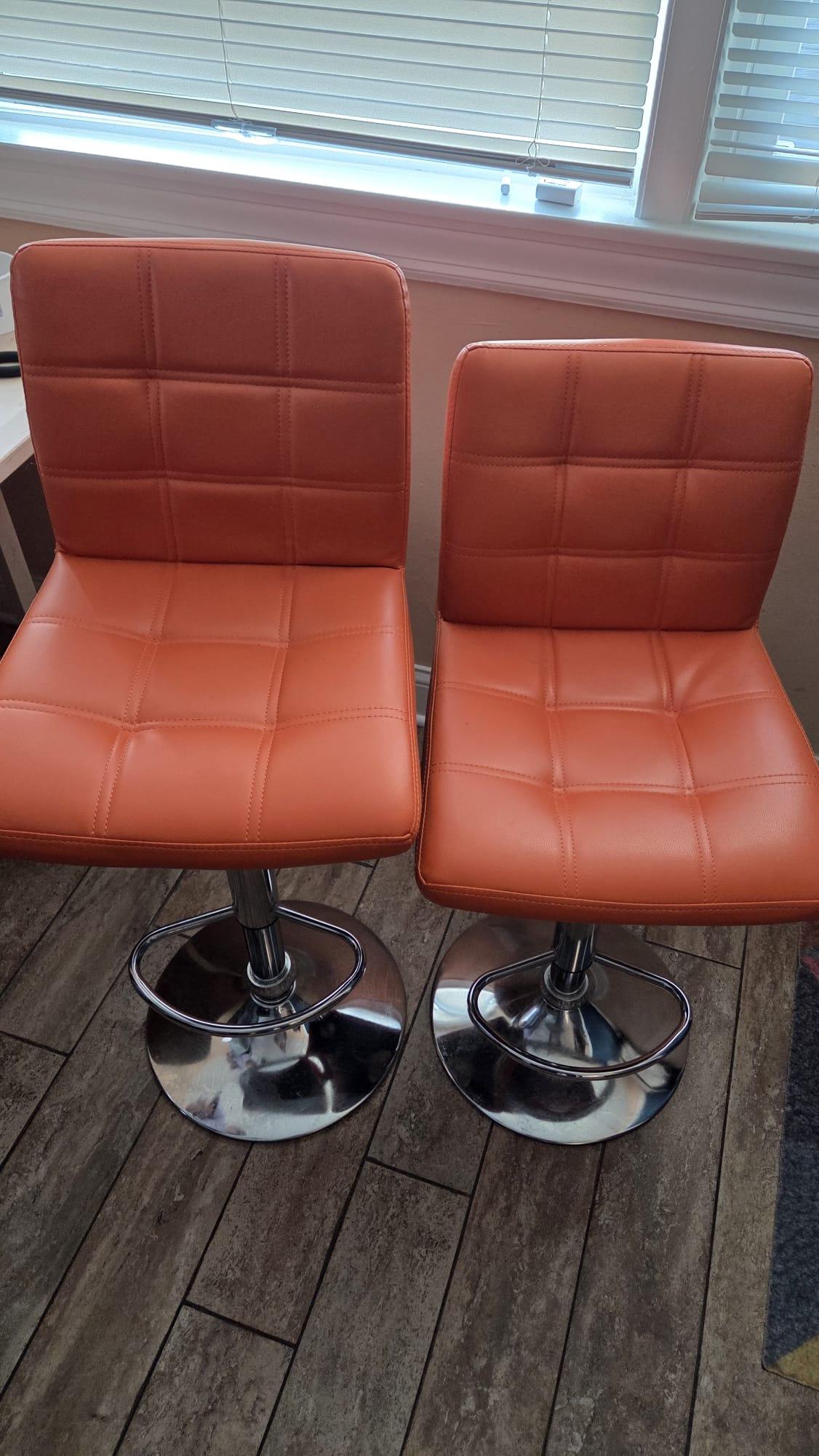 Set of Two Orange Adjustable Bar Stools