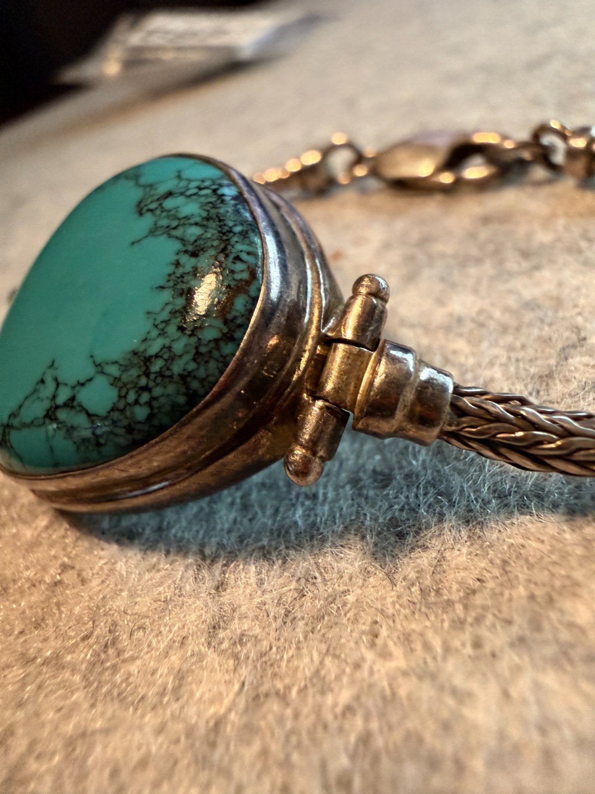 Vintage Indigenous 925 Silver & Real Gemstone Turquoise Bracelet
