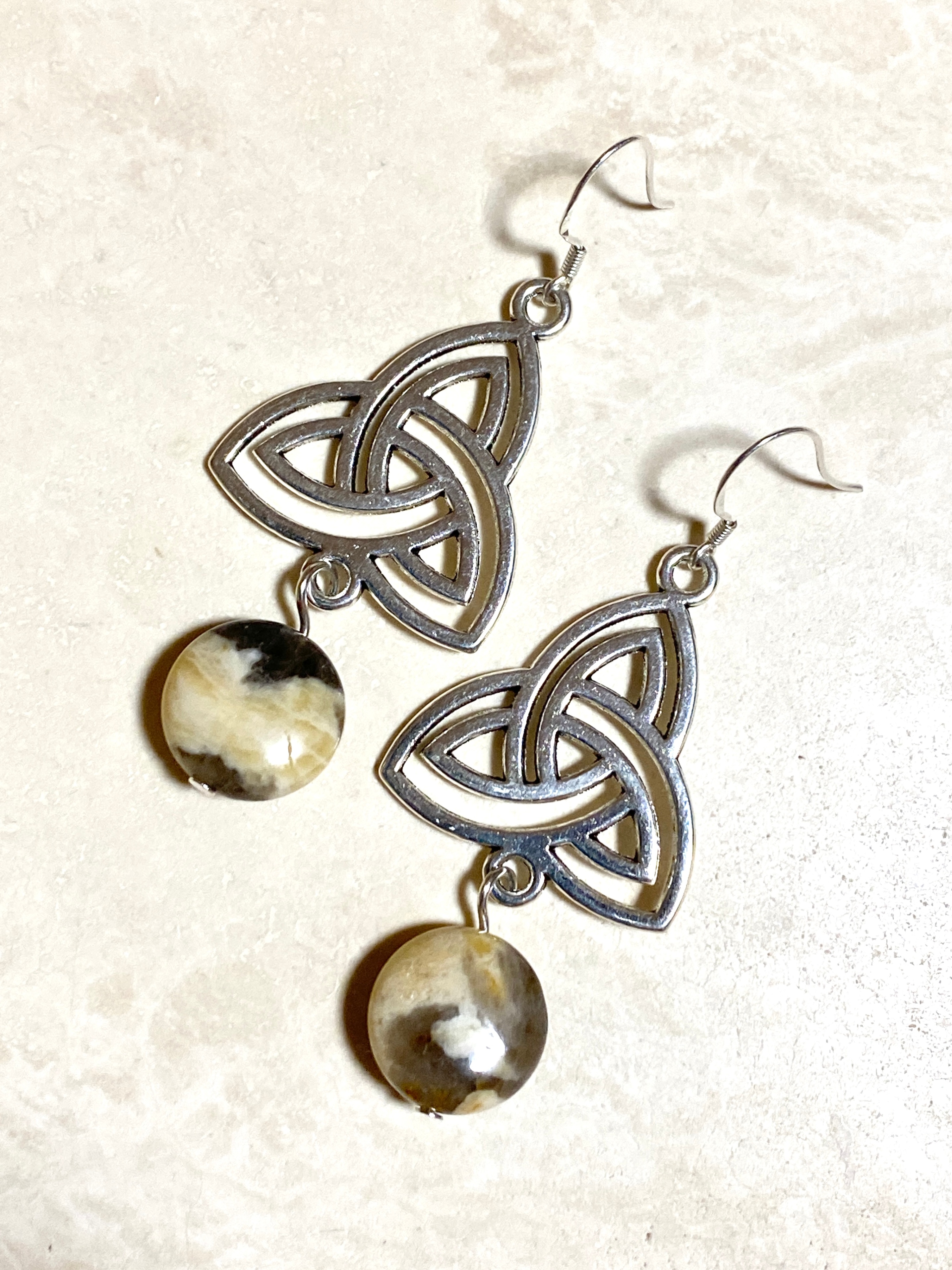 Septarian Stone Triqueta Earrings, Sterling Silver Hook - photo 2