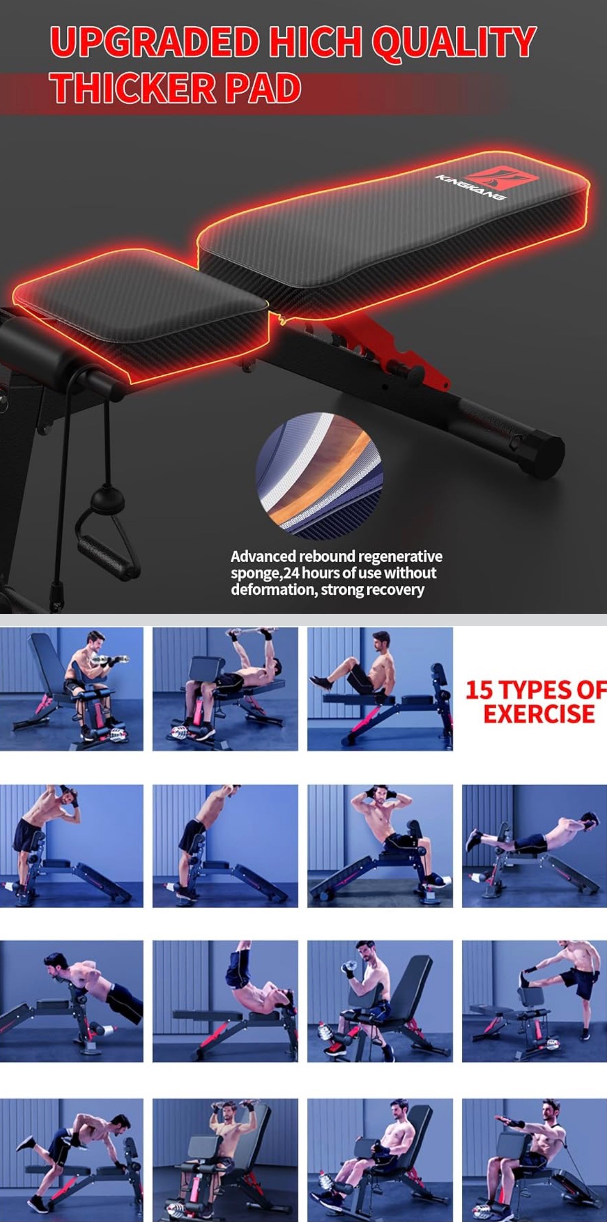 Adjustable Workout Bench Foldable Incline Decline Load 500LBS - photo 2